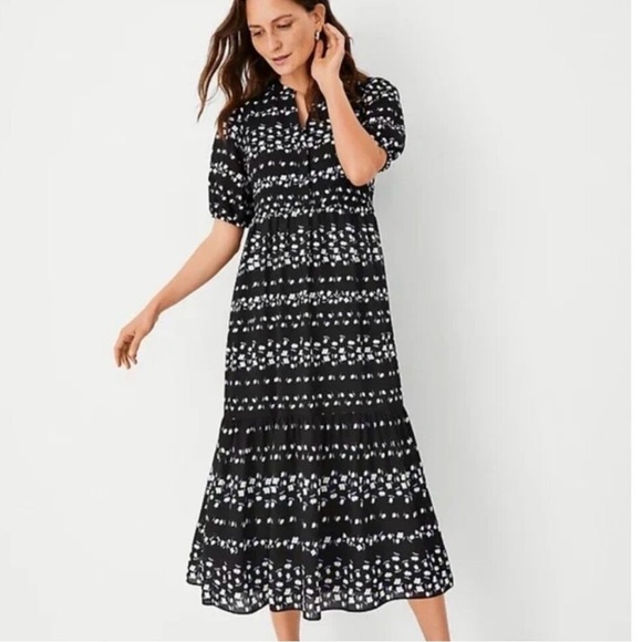 Ann Taylor Dresses & Skirts - NWT Ann Taylor Navy Floral Chain Tiered Maxi Shirtdress Size Medium M 8 10